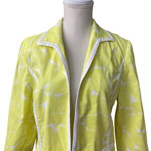 Chico's Yellow Floral Blazer with White Trim 2 (Large/12)
